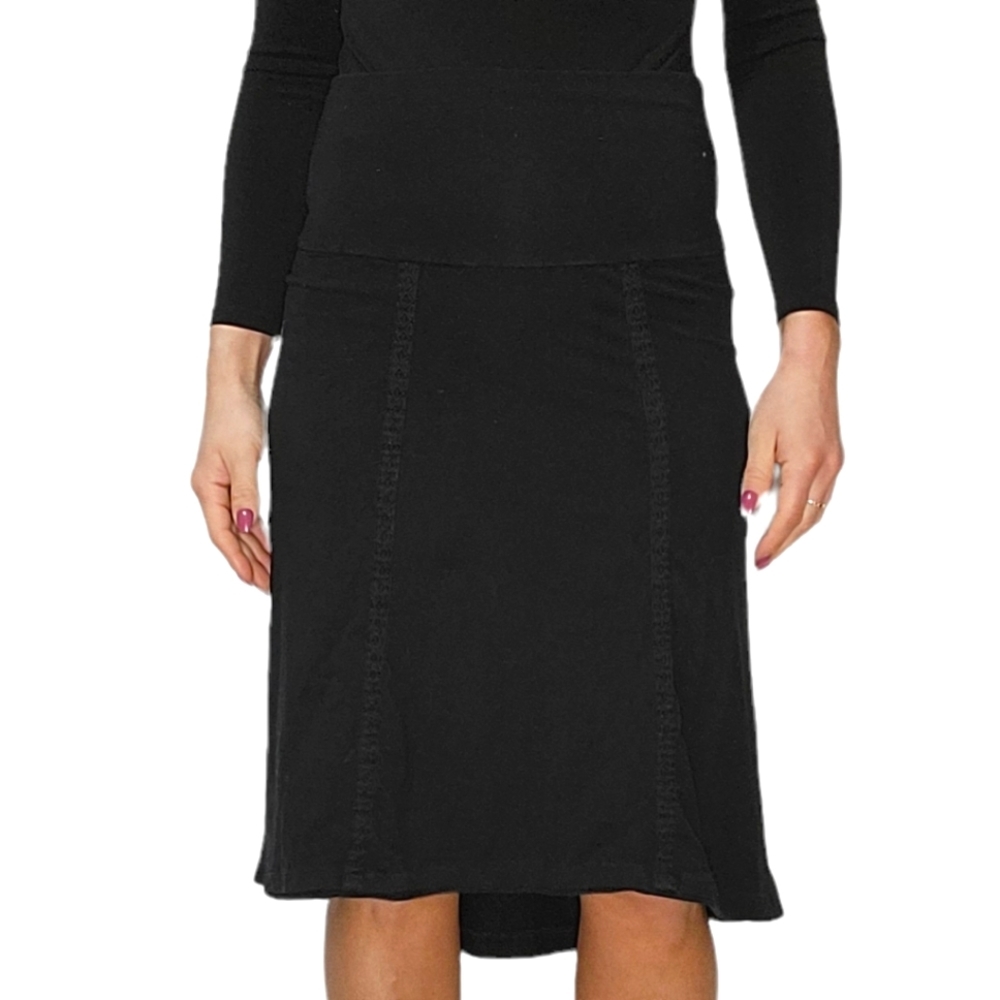 Prana Organic Cotton Midi Skirt Size X Small Black Hi Low Knee Length Stretch